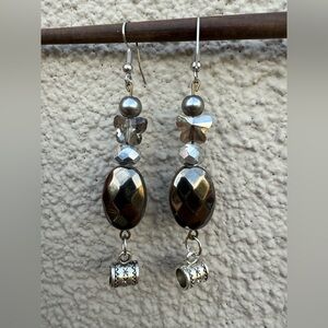 Chic Silver and Black Beaded Earrings